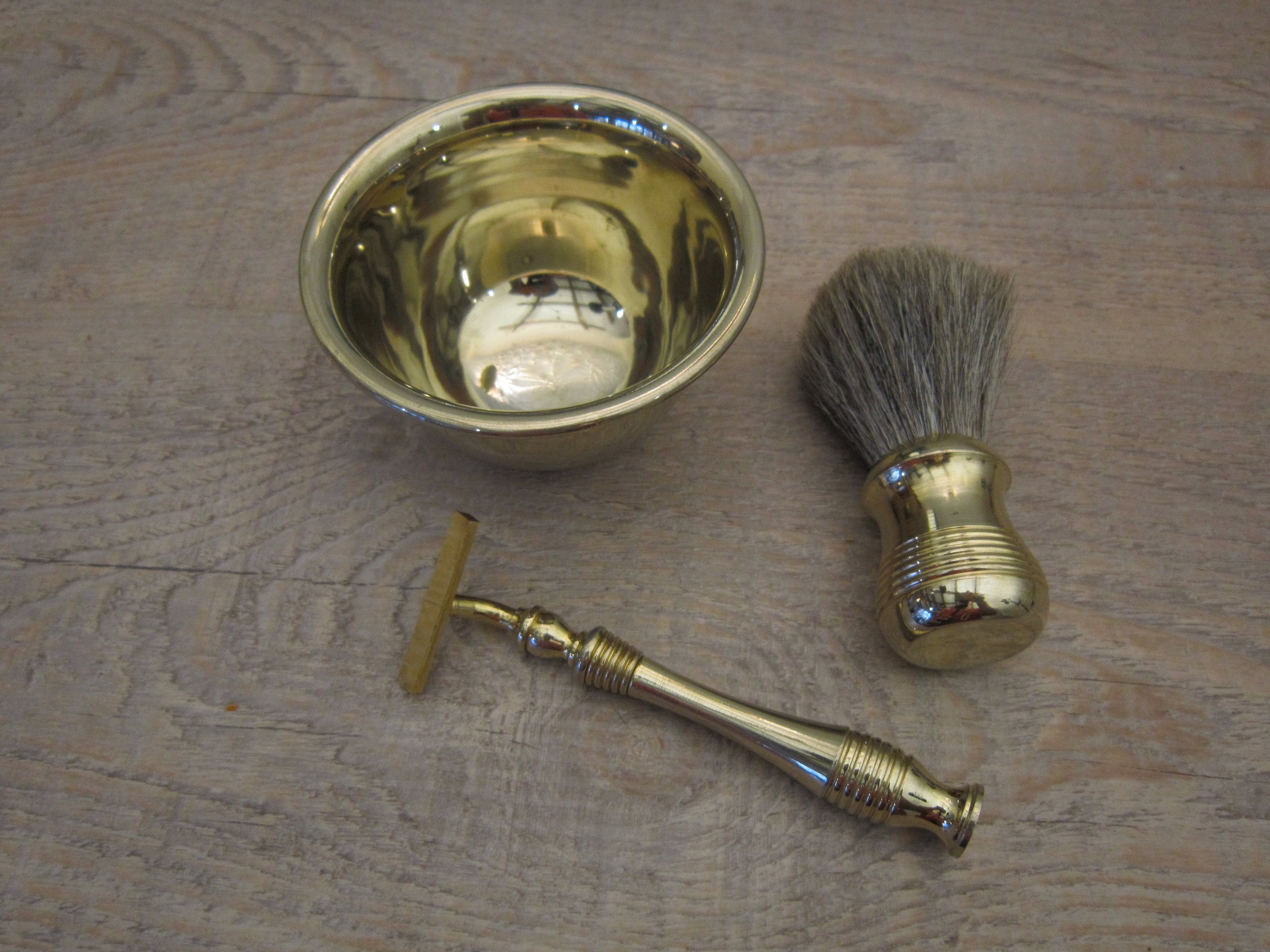 Vintage shaving set with a razor brush and pot cup brass Etsy