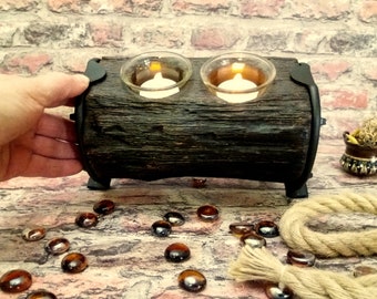 Wooden candleholder, Handmade candlestick, Candleholder with horseshoes, Unique workmanship, Decoration, Art candlestick
