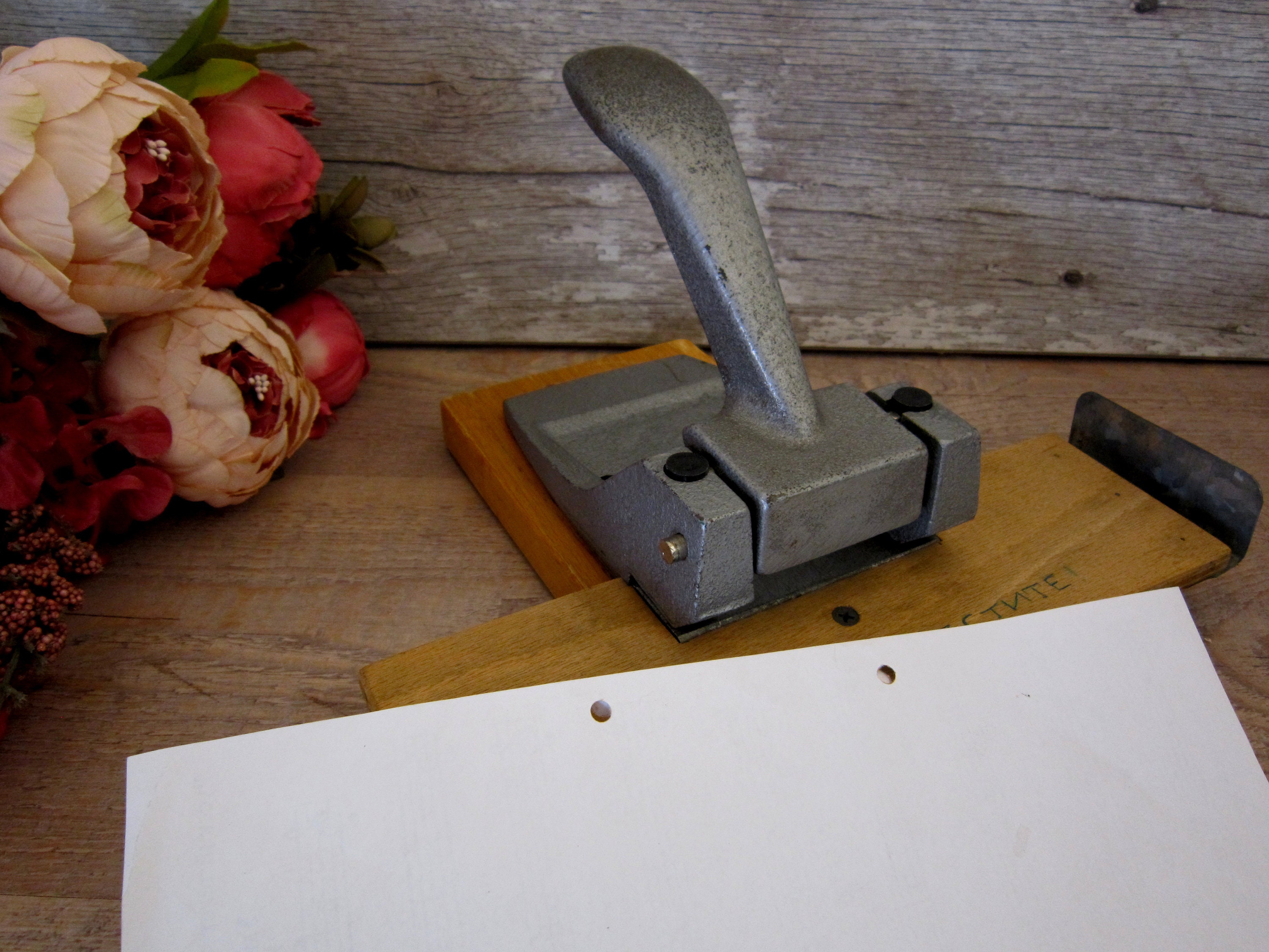 Vintage Paper Perforator, Staple Hole Punch, Heavy Duty 2 Hole