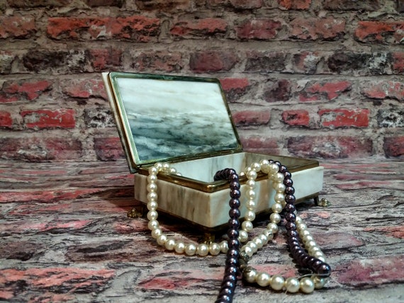 Vintage jewelry box, Jewelry storage, Marble jewel
