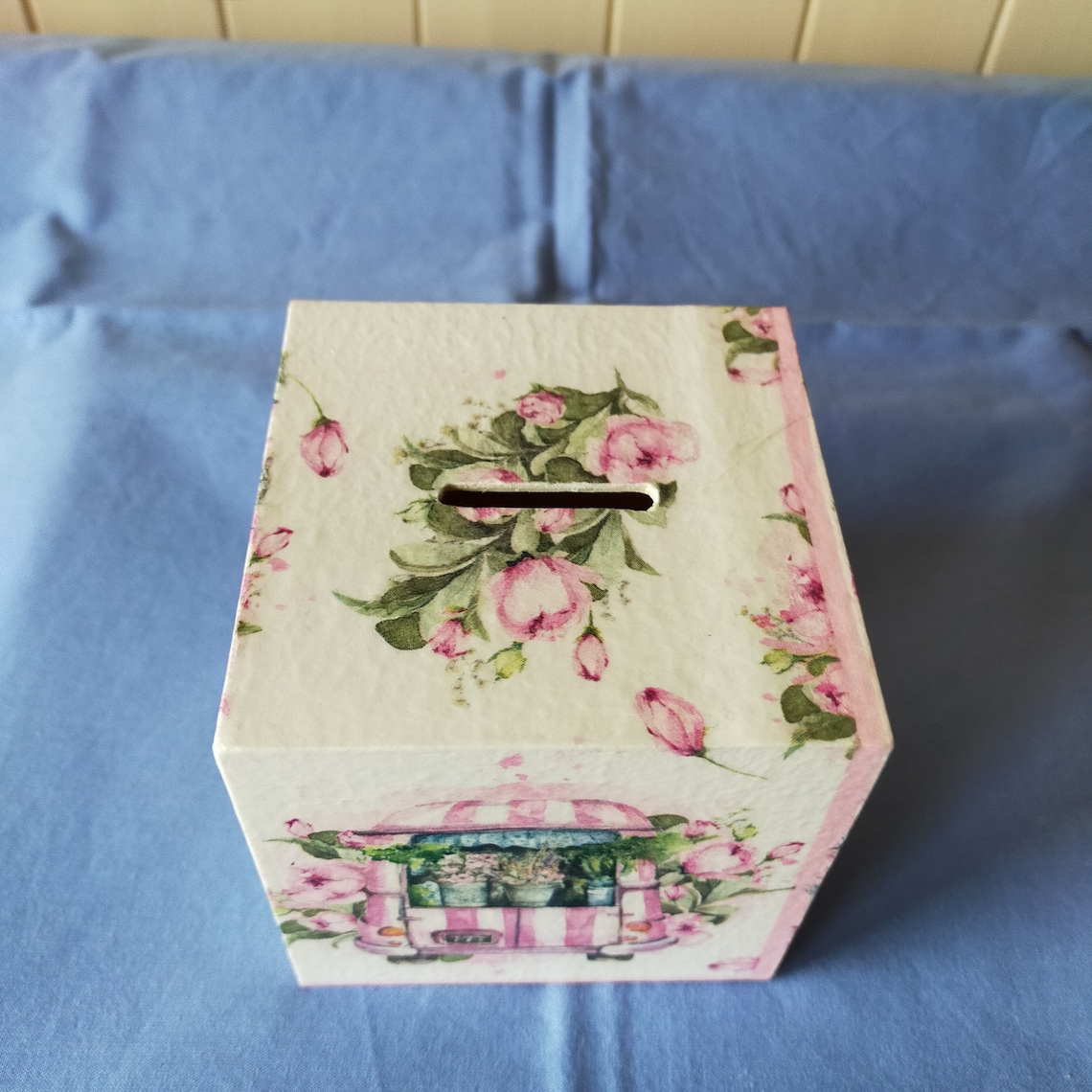 Pink Flowers Money Box. Piggy Bank. Money Box. Wooden Money Etsy
