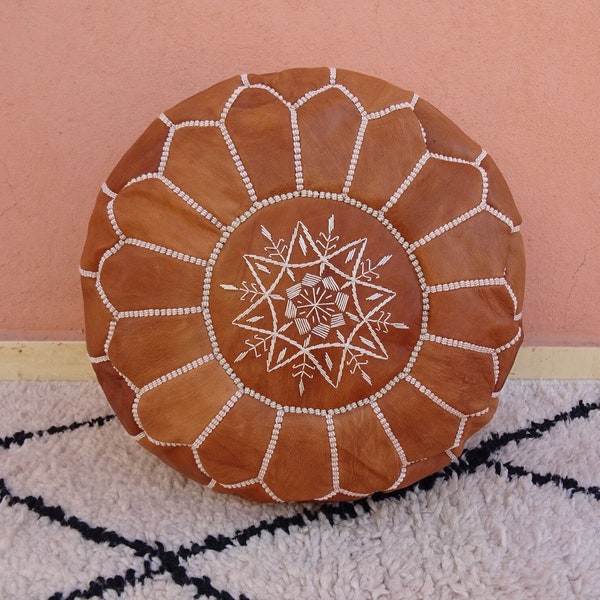 Petit pouf marocain Couleur marron - décoration maison - Poufs ottomans - Tabourets poufs - 100% fait main - poof cuir