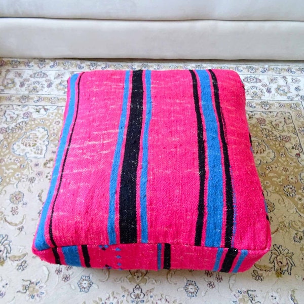 Couverture d'oreiller de sol marocain, Pouf ottomans en laine Viantage, coussin de repose-pieds berbère Kilim