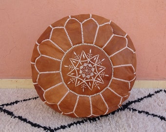 Petit pouf marocain Couleur marron - décoration maison - Poufs ottomans - Tabourets poufs - 100% fait main - poof cuir