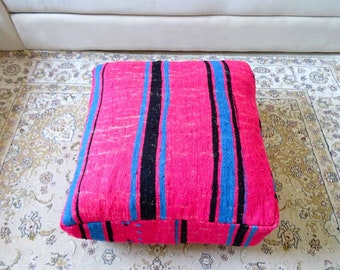 Couverture d'oreiller de sol marocain, Pouf ottomans en laine Viantage, coussin de repose-pieds berbère Kilim