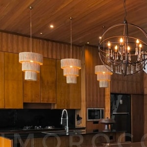 3 Tier Pendant Lampshades - Handmade Natural Raffia Light