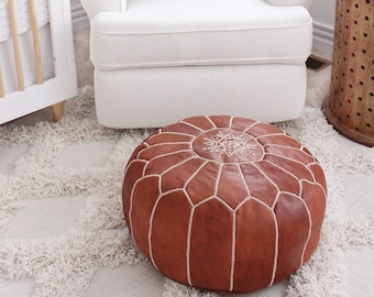 Original Moroccan Pouf - Handmade Genuine Leather - Ottoman Footstool Hassock - 100% real Natural Leather pouffe - vintage pouf