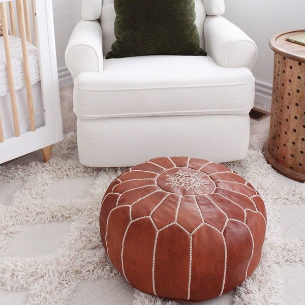 Original Moroccan Pouf - Handmade Genuine Leather - Ottoman Footstool Hassock - 100% real Natural Leather pouffe - vintage pouf