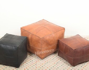 Moroccan Square Leather Pouf , Unstuffed Pouf, Square Leather Pouf , Poufs Footstool, luxury ottomans footstools, Moroccan handmade Pouf
