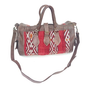 Vintage Moroccan Kilim Berber Leather Bag - Moroccan Vintage kilim Duffle Bag - Genuine Leather Bag