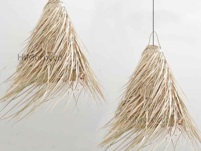 Braided pendant lamp in natural palm fiber Suspension en osier zdjęcie 2