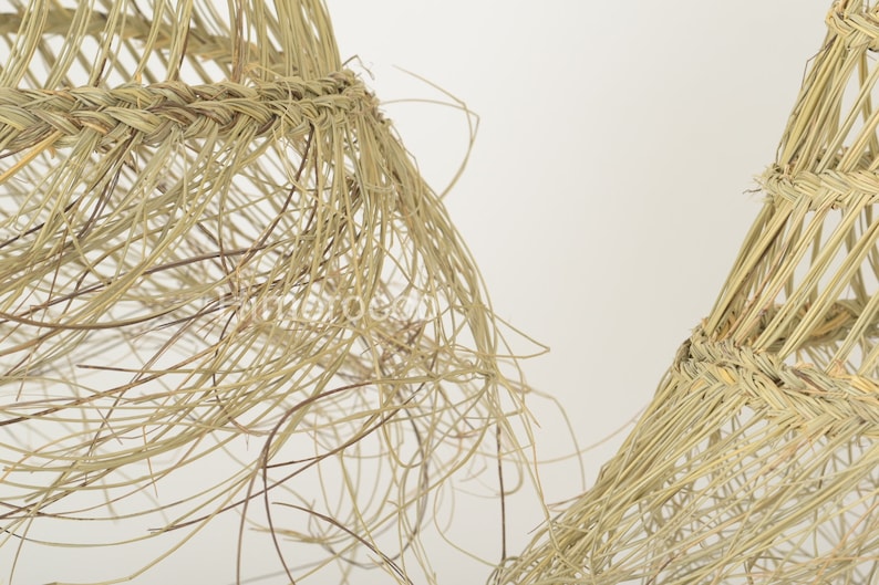 May include: Two woven baskets made from natural materials, with a close-up view of the intricate weaving pattern.