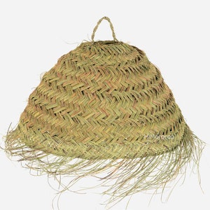 Sospensione Boho in fibra naturale Sospensione leggera fatta a mano Sospensione a sfera Doum in sparto con frange Sospensione in fibra Halfa immagine 2