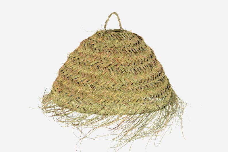 Sospensione Boho in fibra naturale Sospensione leggera fatta a mano Sospensione a sfera Doum in sparto con frange Sospensione in fibra Halfa immagine 2