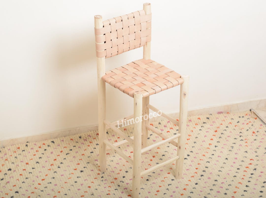 Leather Woven Counter Height Stool Kitchen With Back - Wooden Barstools ...