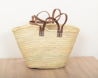 Naturel Straw Basket with leather strap - french straw beach bag -