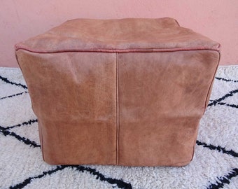 Moroccan Square Leather Pouf Handmade , Square Leather Pouf Dark Tan , Poufs Footstool, tabourets ottomans de luxe, Pouf marocain fait main