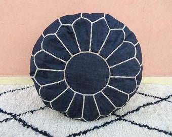 Gefüllter Marokkanischer Denim Blauer Jeans Pouf - Marokkanischer Sitzpouf dunkelblaue Farbe - decor home - Ottomans Poufs - Fußhocker Poufs - 100% Handarbeit