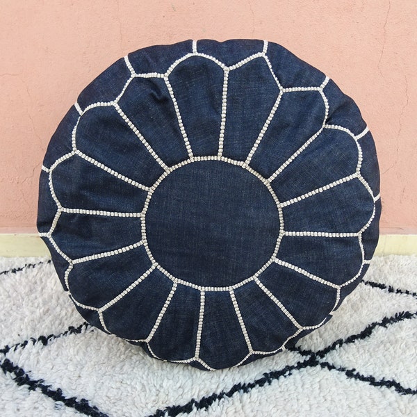 Stuffed Moroccan Denim Blue Jean Pouf - Moroccan pouf dark blue color - decor home - Ottomans Poufs - Footstool poufs - 100% handmade