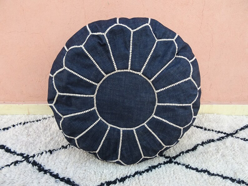 Stuffed Moroccan Denim Blue Jean Pouf Moroccan Pouf Dark Etsy