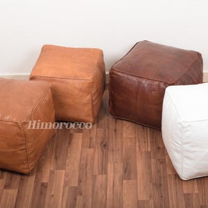 Moroccan Square Leather Pouf Handmade , stuffed Pouf , luxury ottomans footstools,
