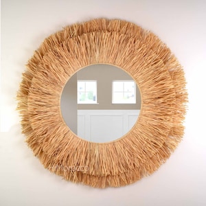 装飾壁画ボエーム - Miroir rond fait main en raphia