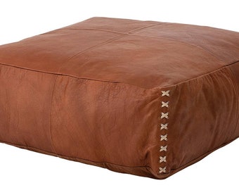 Moroccan Square Leather Pouf ,Unstuffed Pouf , Square Leather Pouf Tan , Poufs Footstool, luxury ottomans footstools, Moroccan handmade Pouf
