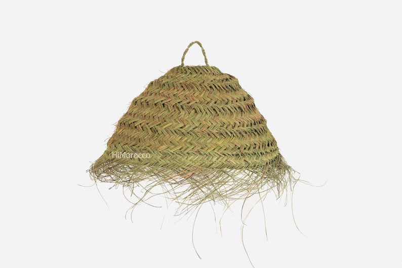 Sospensione Boho in fibra naturale Sospensione leggera fatta a mano Sospensione a sfera Doum in sparto con frange Sospensione in fibra Halfa immagine 3