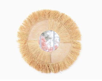 Raffia round wall mirror - Naturel Mirror in raffia fibre