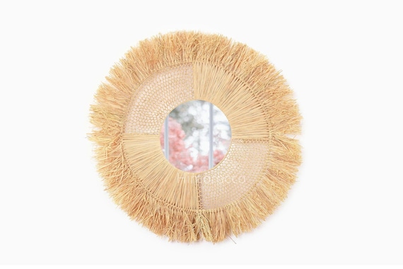 Raffia round wall mirror - Naturel Mirror in raffia fibre