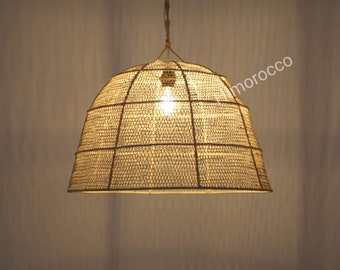 Gevlochten hanglamp van natuurlijke Raphia-vezel - Suspension en raffia