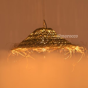 Suspension parasol en fibre naturelle - Suspension en fibre Halfa tressée main - Suspension lumineuse Boho