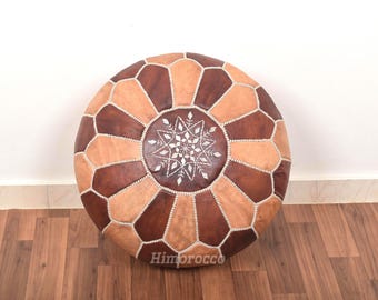Stuffed Oil Moroccan Leather Pouf - Handmade Genuine Leather - Ottoman Footstool Hassock
