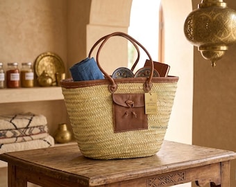 Naturel Straw Basket with leather strap - french straw beach bag