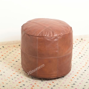 Runder Leder Pouf Bezug Handgefertigt, Runder Leder Pouf Tan, Ungefütterter Pouf, Poufs Fußhocker, Luxus Ottomans Fußbänke,