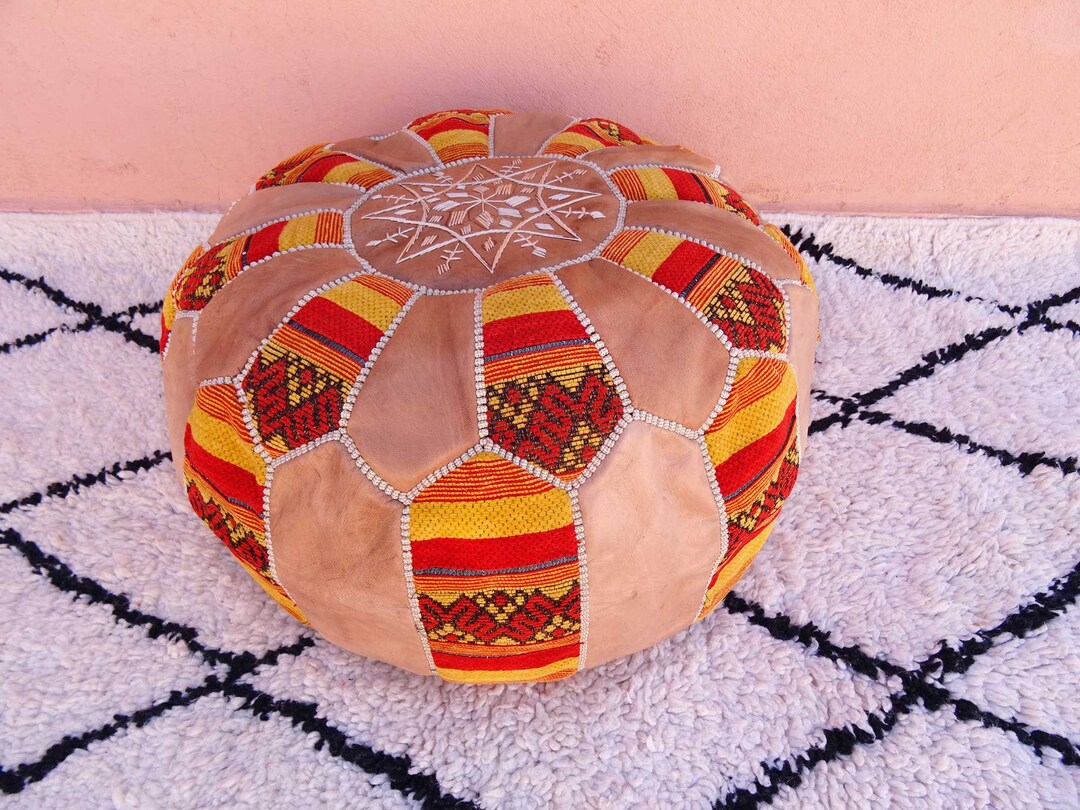 Stuffed Moroccan Pouf Made of Leather and Cloth Moroccan Etsy