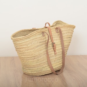 Natürlicher Strohkorb mit Lederband - französische Strandtasche aus Stroh