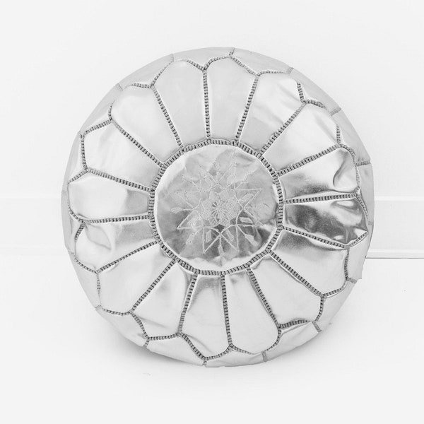 Pouf marocain métallique rembourré - pouf marocain argenté - pouf fait à la main - pouf déco marocain - tabourets ottomans de luxe (argent)