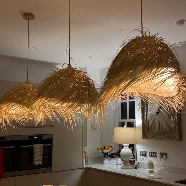 Boho Light Suspension - Suspension en paille - Suspension en osier