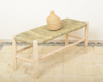 Banc marocain en feuilles de palmier tressées - Banc de ferme tissé