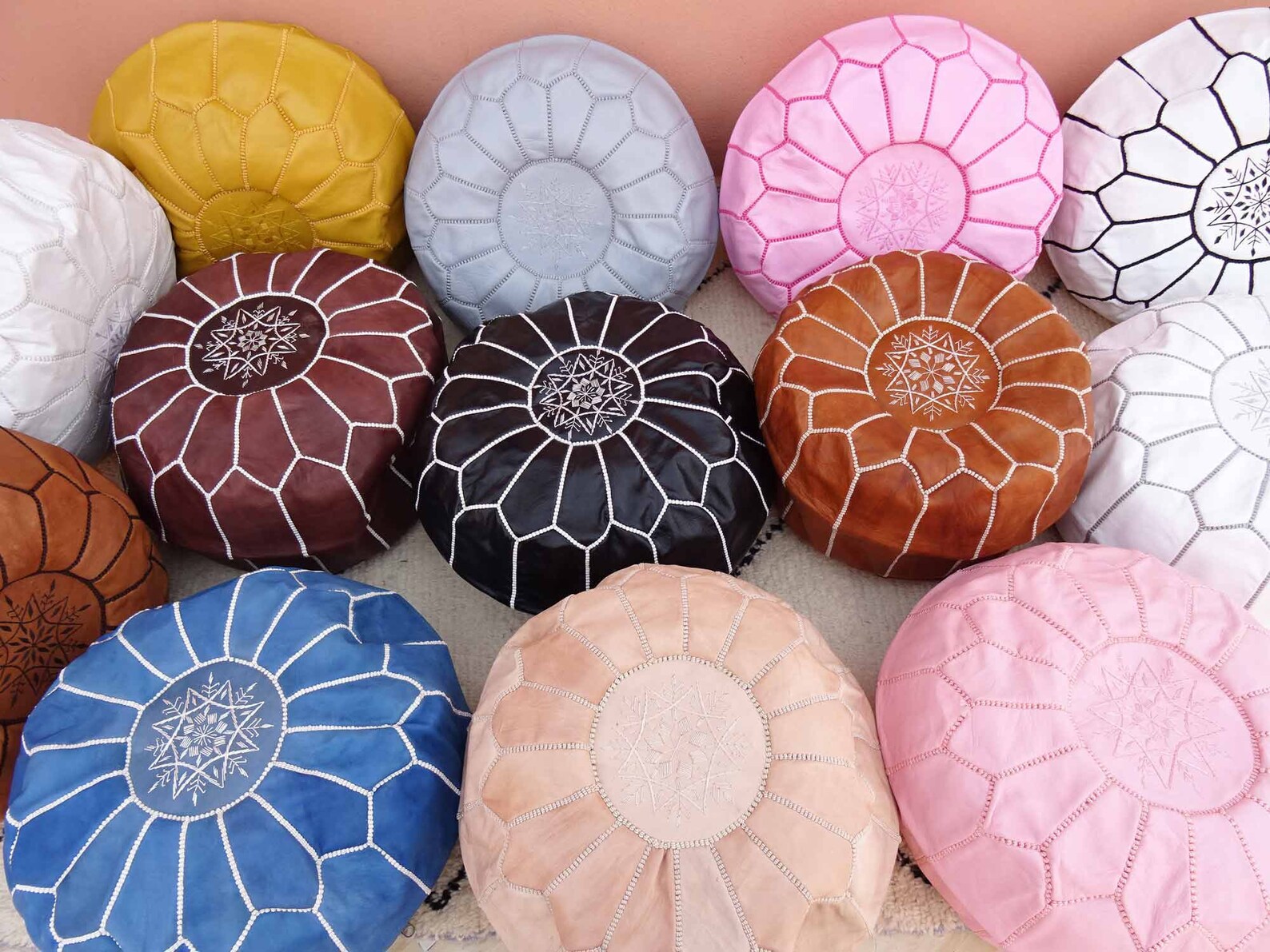 Stuffed Moroccan Ottoman Leather Poufs Multi Color Footstool Etsy