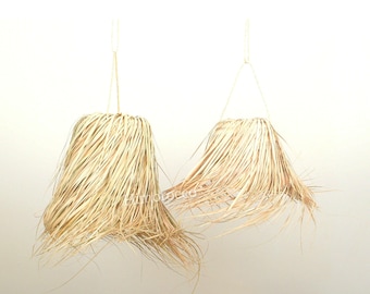 Lámpara colgante trenzada en fibra natural de palma - Suspensión en mimbre