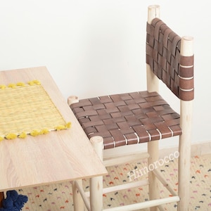 Leather Woven Counter Height Stool Kitchen with back - Wooden Barstools - Bar Stool with Beam Footrest