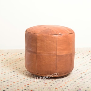 Runder Leder Pouf Bezug Handgefertigt, Runder Leder Pouf Tan, Ungefütterter Pouf, Poufs Fußhocker, Luxus Ottomans Fußbänke,
