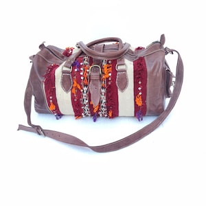 Vintage Moroccan Kilim Berber Leather Bag - Moroccan Vintage kilim Duffle Bag - Genuine Leather Bag