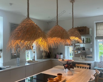 Lámpara colgante estilo boho - lámpara colgante de paja