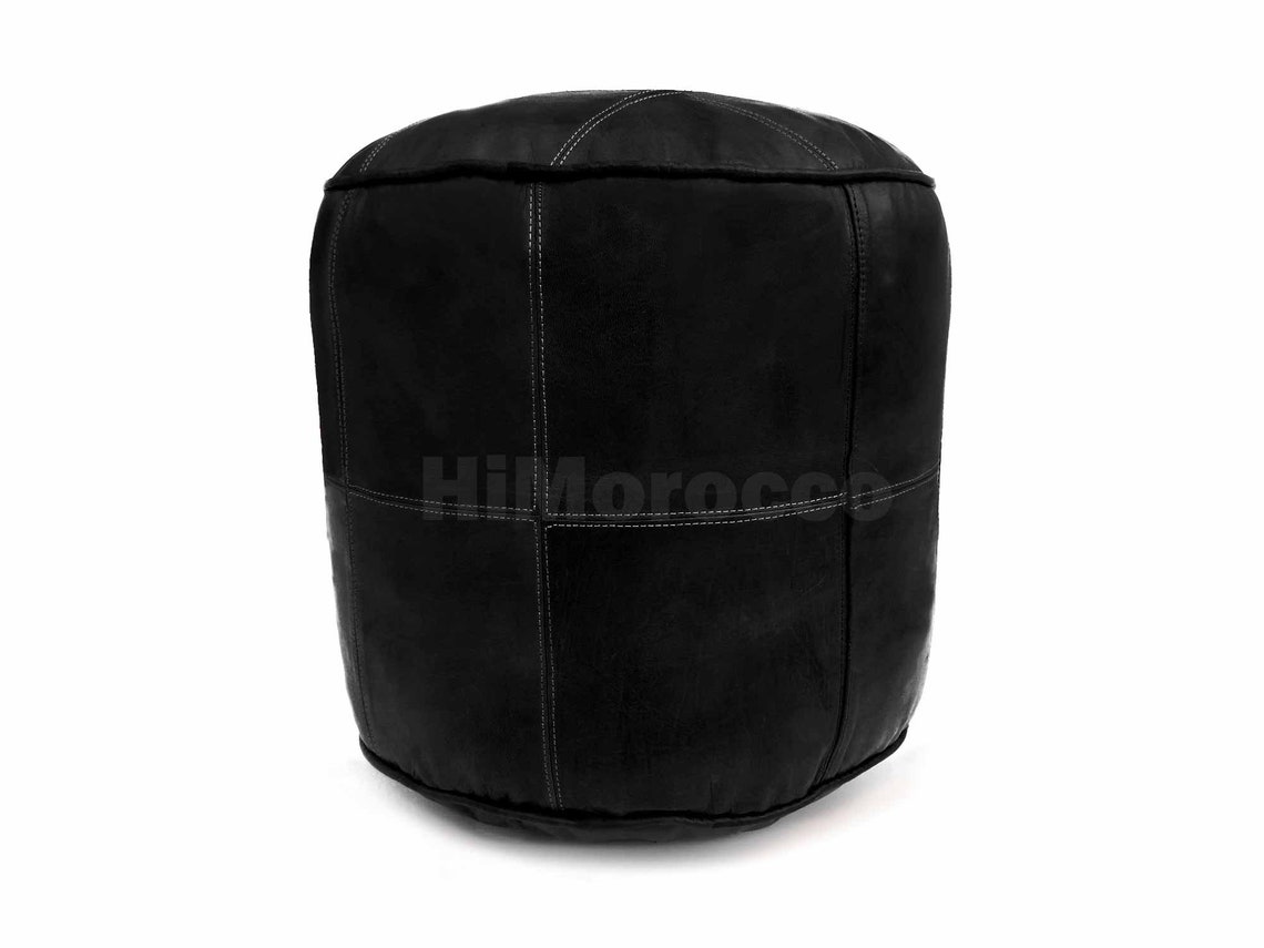 Moroccan Round Leather Pouf Cover Handmade Round Leather Etsy