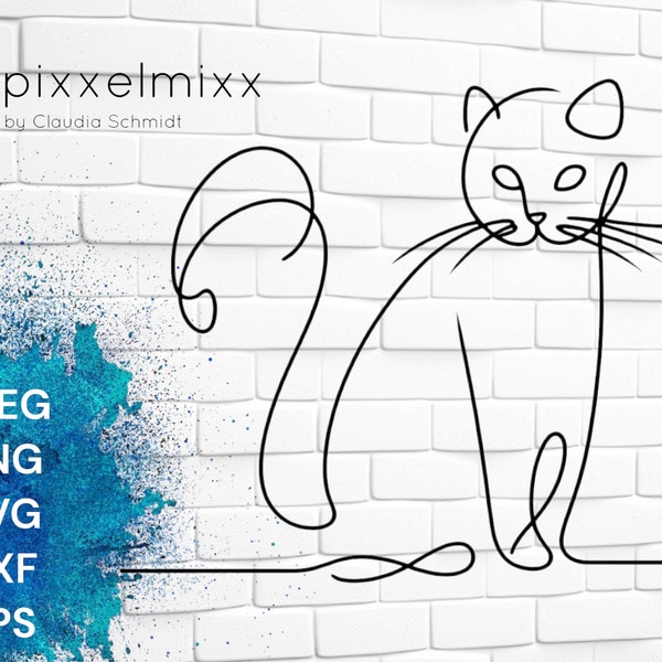One-Line-Art: Süße Katze, Plotter- und Laservorlage, Plotterdatei, Schneidedatei, Sublimation, Plotten, Lineart, süße Tiere, SVG