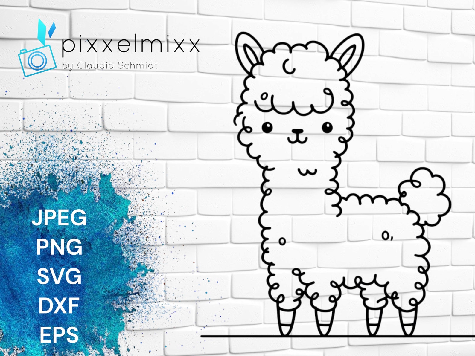 One-line-art: Süßes Alpaka, Plotterdatei, Schneidedatei, Sublimation
