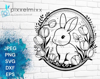 Süßer Hase, Ostern, Frühling, Vorlage, Plottervorlage, Laservorlage, goldiger Hase, svg, Blumen, Schneidedatei, Sublimation, Plotten, Cut